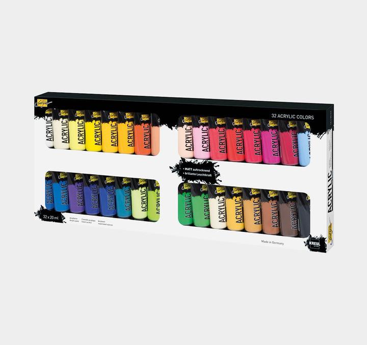 Actual product image Solo Goya Acrylic Set (Beige, Cobalt blue, Light green, Oxide brown dark, Ivory, Leaf green, Coelin blue, Yellow green, Ultramarine blue, Turquoise, Violet, Real orange, Permanent green, Primary blue, Dark brown, Ochre, Rosé, Terracotta, Light blue, Wine red, Crimson, Real yellow light, vermilion, 640 ml)
