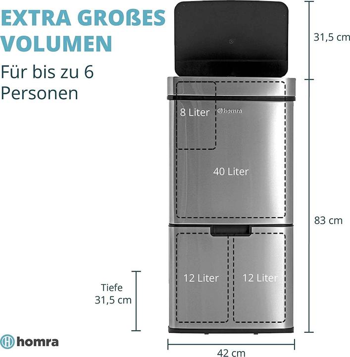 Produktbild Homra Nexo Mülleimer mit Sensor, Silber (72 l)
