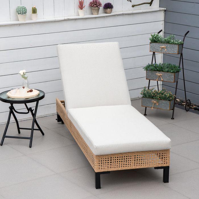 Produktbild Swisshandel24 Gartenmöbel Sonnenliege Gartenliege Liege mit Kissen 3-stufig verstellbar Rattanliege Stahl Natur 65 (200 cm)
