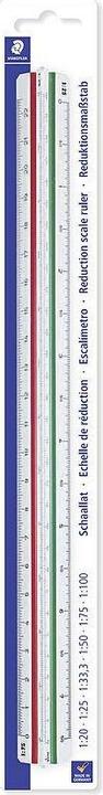 Image du produit Staedtler Règle triangulaire Mars 561 98-2BK, blanche en plastique, gorges colorées, graduation en relief (33 mm)