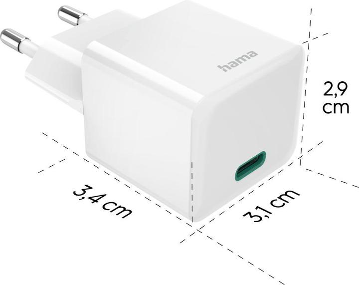 Produktbild Hama Schnellladegerät, USB-C, PD/Qualcomm®/GaN, Mini-Ladegerät, 30 W, Weiss (30 W)