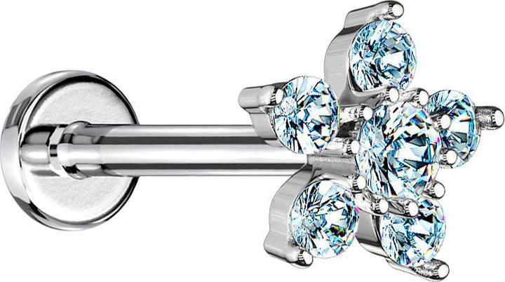 Immagine prodotto Star Piercing Micro Labret filo interno argento fiore cristallo acqua (Acciaio chirurgico 316L, Ottone)