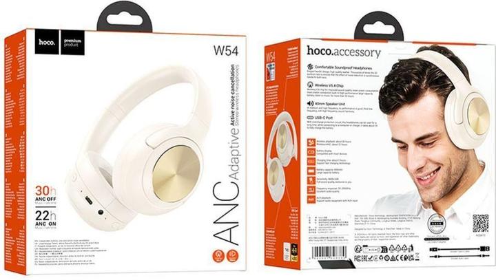 Produktbild Hoco Wireless headphones wireless headphones bluetooth ANC W54 milky white (ANC, 30 h, Kabellos)