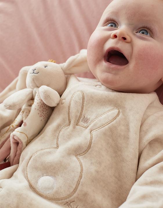 Actual product image Noukies Romper suit velour with rabbit beige size 80 (80)