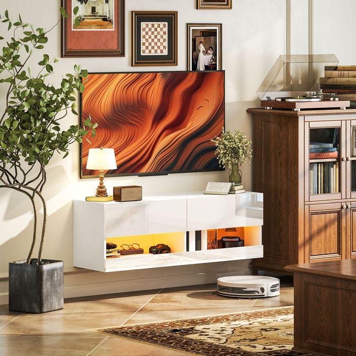 Produktbild Swisshandel24 TV-Hängeschrank mit LED-Beleuchtung, TV-Schrank 120 x 35 x 40,5 cm Hochglanzweiss