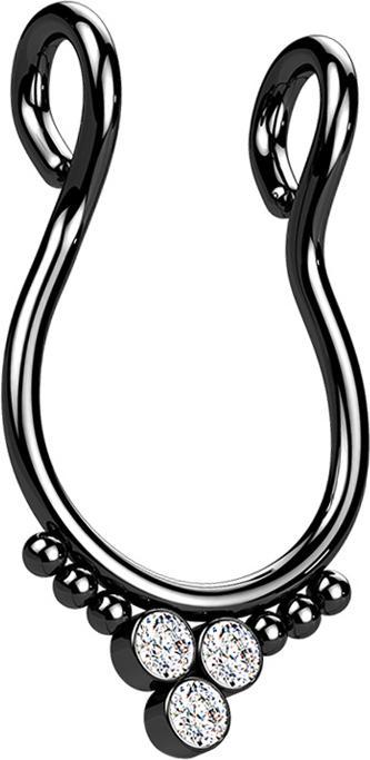 Actual product image Star Piercing Fake Septum schwarz sechs Kugeln drei Kristalle silber (316L surgical steel with silver crystal)