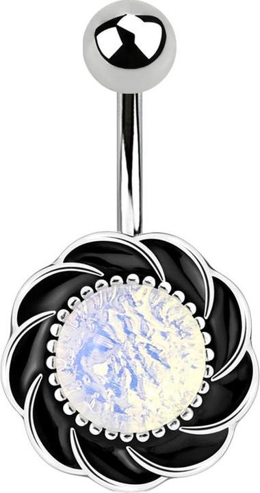 Actual product image Star Piercing Banana silver with ball swirl opalite stone (Brass, Surgical steel 316L)