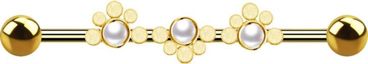 Actual product image Star Piercing Gold-plated barbell two balls dotted wave three pearls white (Surgical steel 316L)