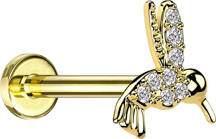 Image du produit Star Piercing Micro Labret femelle doré Cristaux de Colibri argentés (Laiton, Acier chirurgical 316L)