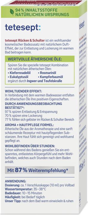 Nährwerte und Zutaten Tetesept Gesundheitsbad Rücken & Schulter (125 ml, Badeöl)