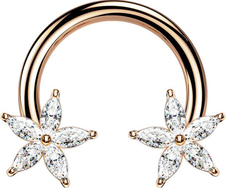 Produktbild Star Piercing Circular Barbell rosegold Kristallblume silber (Chirurgenstahl 316L, Messing)