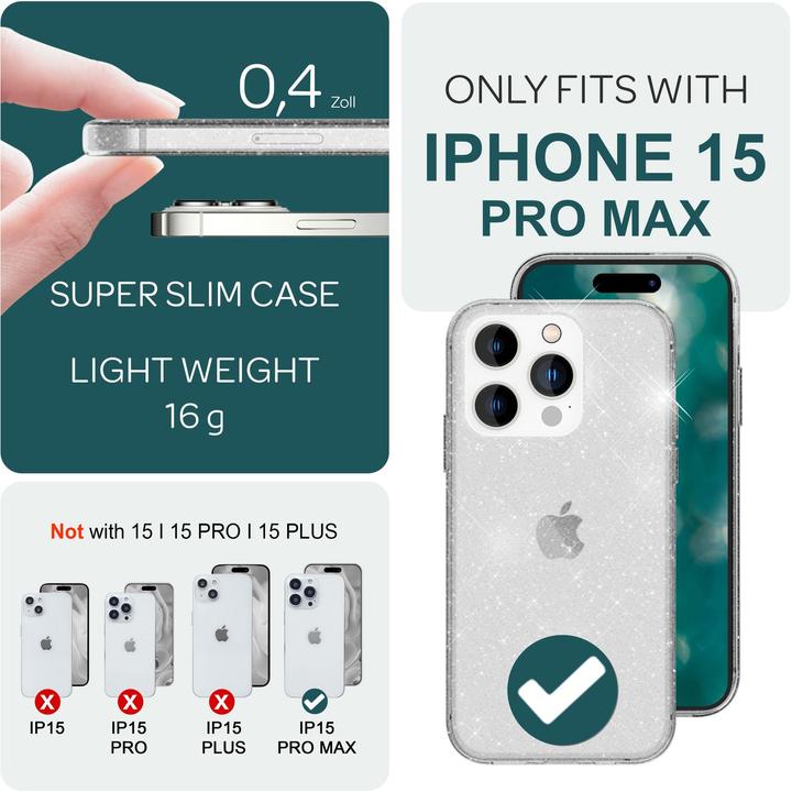 Actual product image Nalia Clear glitter silicone cover (Apple iPhone 15 Pro Max)