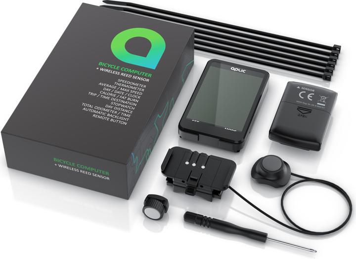 Produktbild Aplic Velocomputer, Fahrradcomputer, 17 Funktionen, kabellos, inkl. Geschwindigkeitssensor, Tachometer