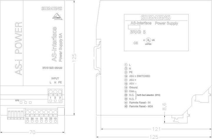 Immagine prodotto Siemens Alimentatore ASI 3RX950 serie ASI 3RX950 120/230Vac 5A