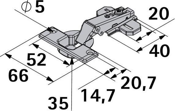 Actual product image Hettich SlideOn Topfscharnier zum Aufschrauben 35 mm vorliegend
