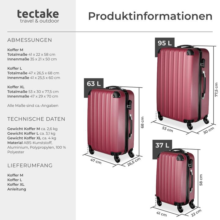 Immagine prodotto tectake Set di valigie rigide (95 l, M (50 - 90l), L (90 - 115l))