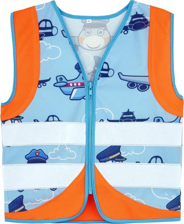 Korntex Kinder Warnweste Vehicle Fun Orange/Flugzeug CO2 Neutral S EN 17353 ® ACTVEHPLA (S)