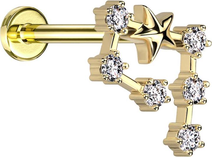 Produktbild Star Piercing Micro Labret Innengewinde vergoldet Sternzeichen Wassermann mit Kristallen (Chirurgenstahl 316L, Messing)
