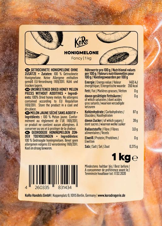 Valori nutrizionali e ingredienti KoRo Melone di cantalupo a fette, essiccato (1000 g)