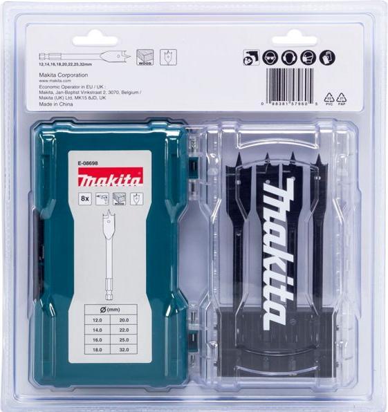 Actual product image Makita Flat milling drill set 8 pcs. (12, 14, 16, 18, 20, 22, 25, 32 mm)