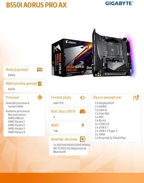 Produktbild Gigabyte B550I Aorus Pro AX (AM4, AMD B550, Mini-ITX)