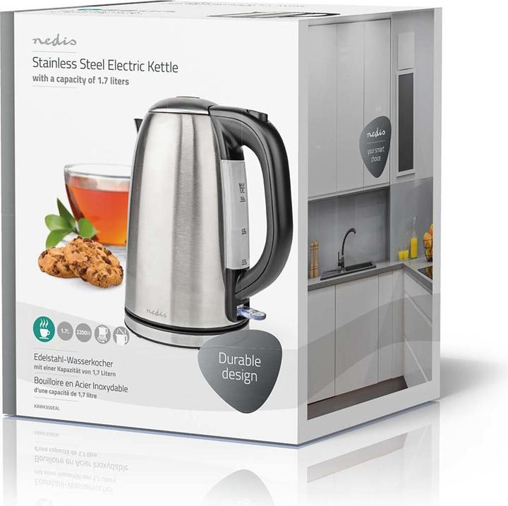 Actual product image Nedis Kettle - 360° rotating base - Concealed heating element - Strix control - Dry-boil protection - (1.70 l, EU plug)