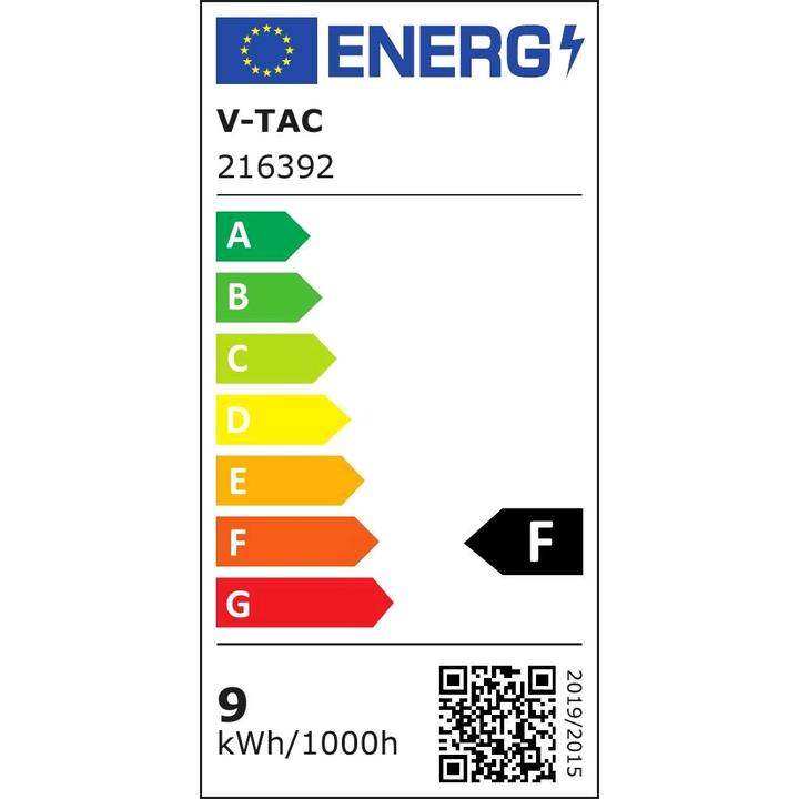 Energie-Label V-TAC VT6072 LEDRöhre T8 9W 60 cm NanoKunststoff 3000K (G13, 9 W, 850 lm, 1 x, F)