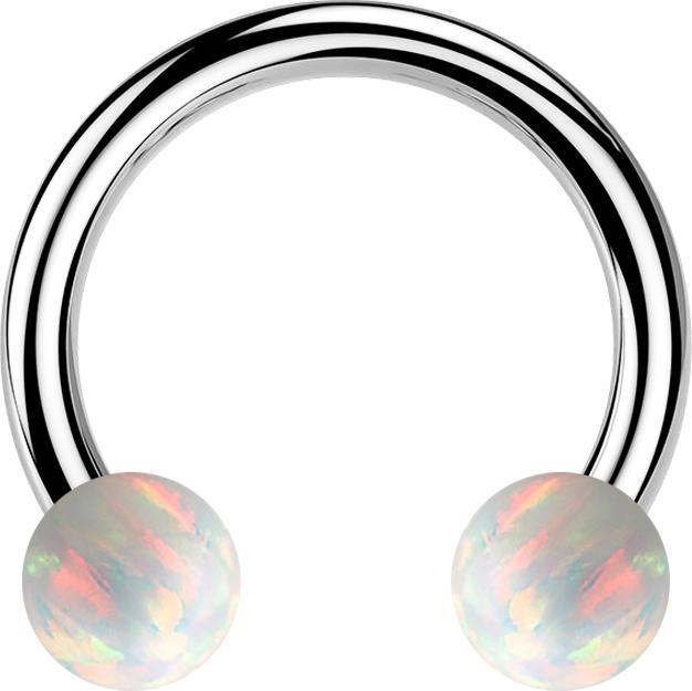 Star Piercing Circular Barbell silber mit zwei Kugeln Opal weiss (ohne Messing, Chirurgenstahl 316L)