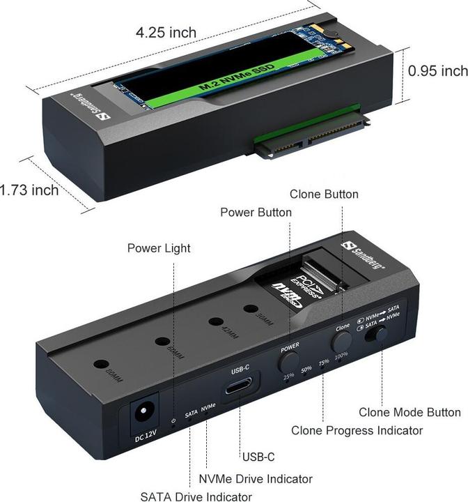 Produktbild Sandberg USB-3 Cloner+Dock M2+NVMe+SATA