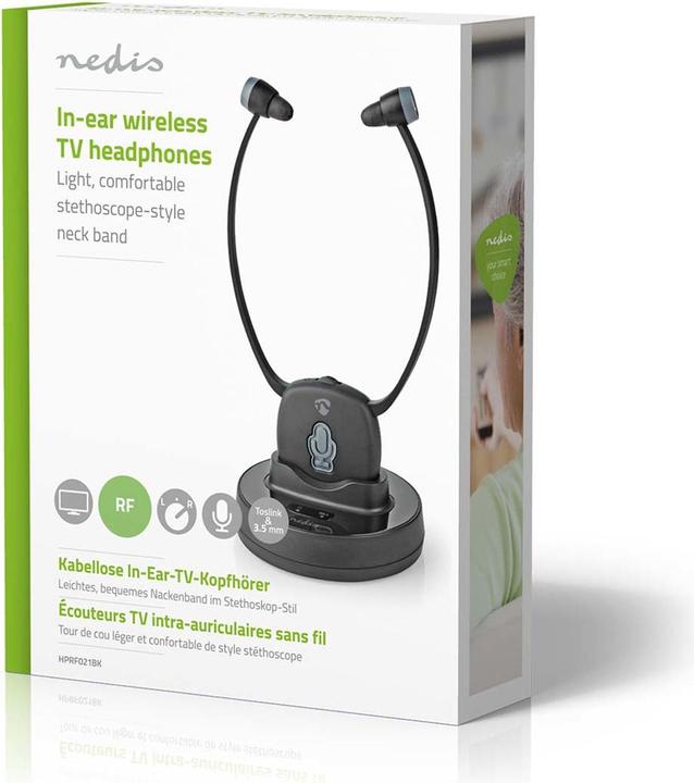 Produktbild Nedis HPRF021BK Wireless-TV-Kopfhörer RF Im Ohr max. Batteriespielzeit: 7 hrs 25 m Digital Audio La (7 h, Kabelgebunden)