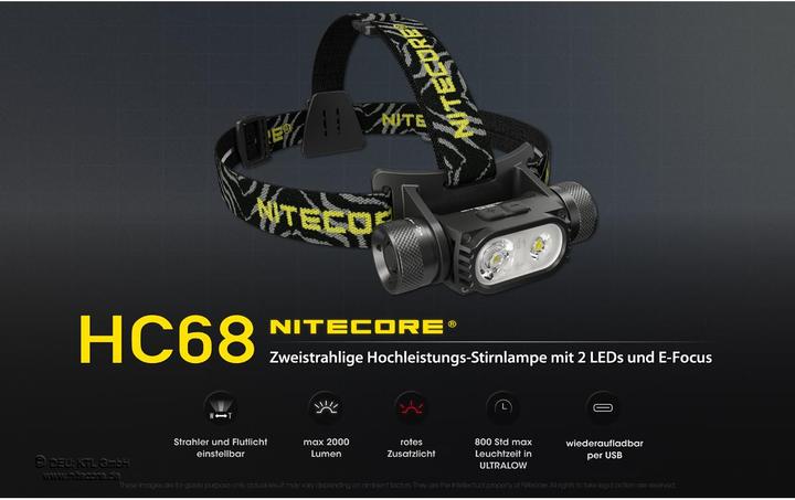 Actual product image Nitecore HC68 - 2000 Lumen, E-Focus (2000 lm)