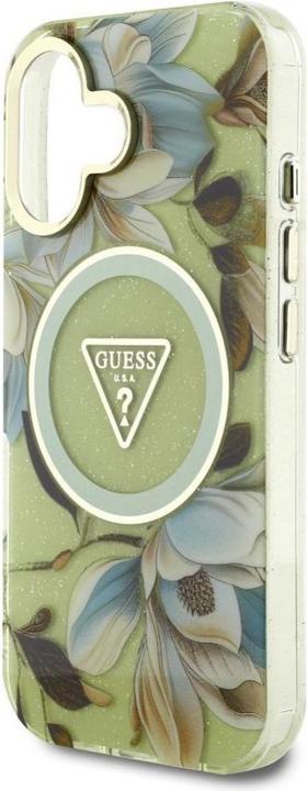 Immagine prodotto Guess Glitter Flowers Triangle Buttons MagSafe case for iPhone 16 green (Apple iPhone 16)