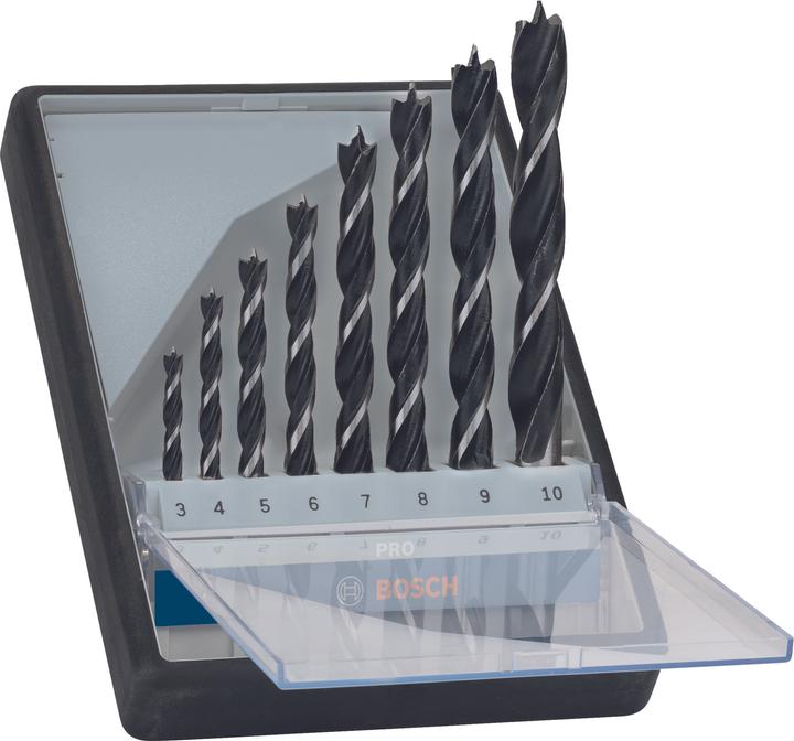 Actual product image Bosch Professional Zubehör PRO Wood twist drill bit set. 8 pcs. (5 mm, 6 mm, 7 mm, 8 mm, 9 mm, 10 mm, 3 mm, 4 mm)