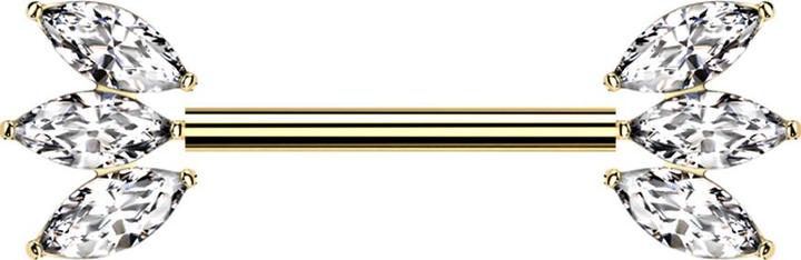 Actual product image Star Piercing Threadless Barbell vergoldet mit zwei Fächer silber drei Kristalle silber (without brass, Titanium G23)