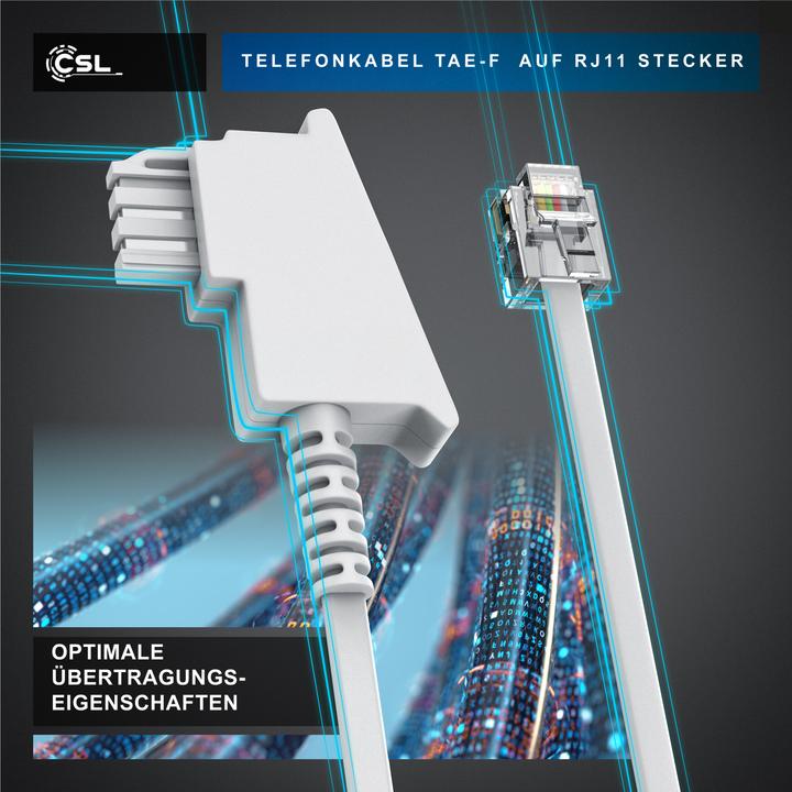 Immagine prodotto CSL Cavo telefonico piatto, spina TAE-F a RJ11, presa telefonica a telefono, cavo piatto, fax