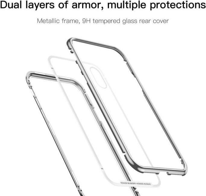 Actual product image Baseus iPhone X Magnetic Aluminium Protective Case Glass BackSilver (Apple iPhone X)