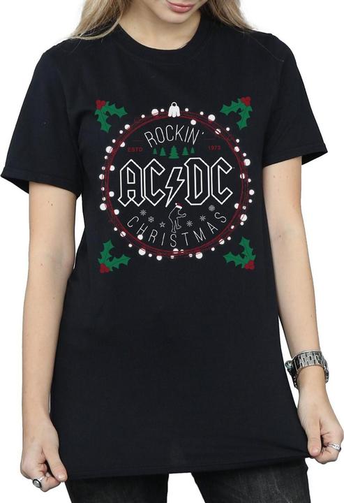 Image du produit AC/DC Femme/Les femmes T-Shirt Boyfriend en coton avec cercle de Noël (M)
