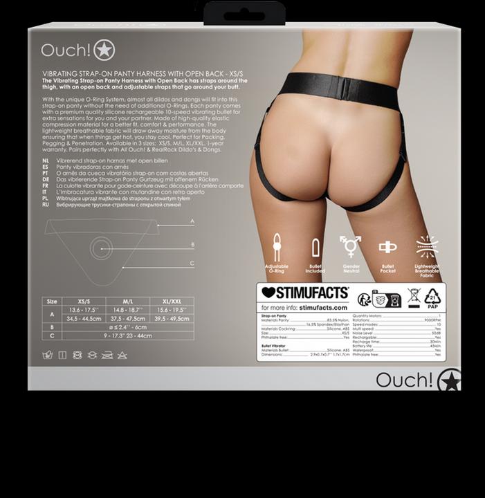 Actual product image Ouch! Vibrating Strap-on Panty Harness - Open Back - XS/S