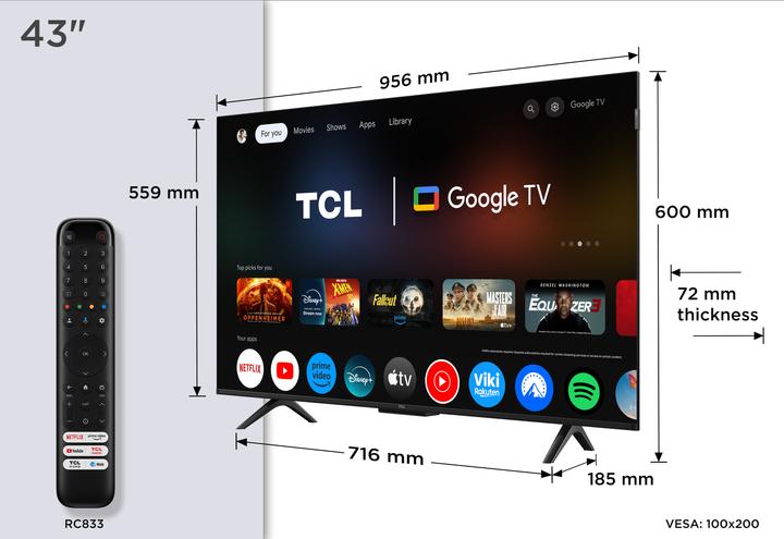 Productafbeelding TCL 43P7K (43", QLED, 4K, 2025)
