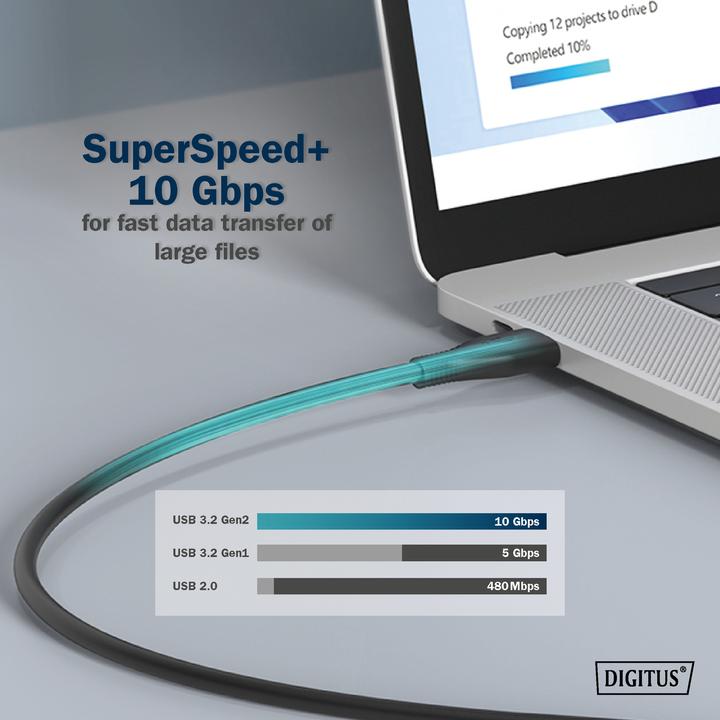 Actual product image Digitus USB silicone cable, USB 10Gbps, 1m, black (1 m, USB 3.2 Gen 2)