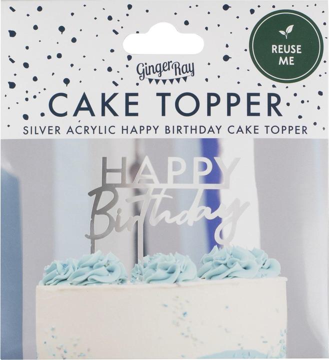 Produktbild Ginger Ray Cake Topper Happy Birthday Silberfarben (1 x)