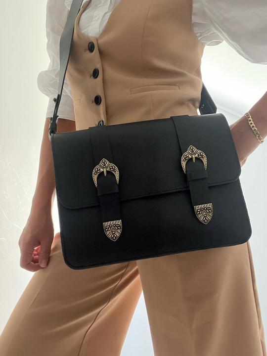 Produktbild Only-Bags.Store Schwarze Leder-Umhängetasche, kleine Leder-Crossbody-Tasche, Geschenk für Sie, aus Vollnarbenleder