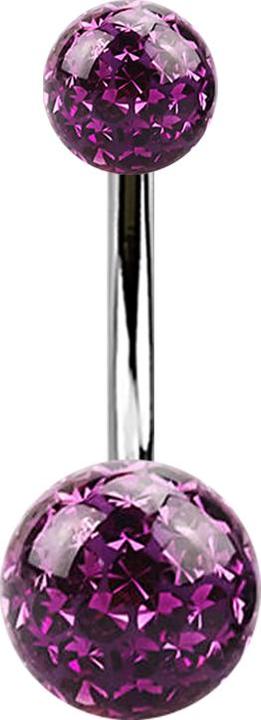 Star Piercing Banane silber mit zwei Kristall Kugeln violett Epoxy Schutzschicht (Titan G23, ohne Messing)