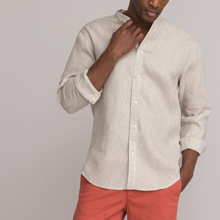 Actual product image La Redoute Collections Signature straight linen shirt with stand-up collar (3XL)