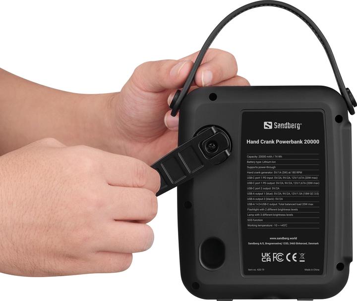 Actual product image Sandberg Hand Crank Powerbank (20000 mAh, 20 W, 74 Wh)