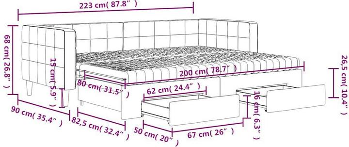 Produktbild VidaXL Tagesbett Ausziehbar Schubladen Schlafsofa Bett Dunkelgrau 80x200 cm Samt (2-Sitzer)