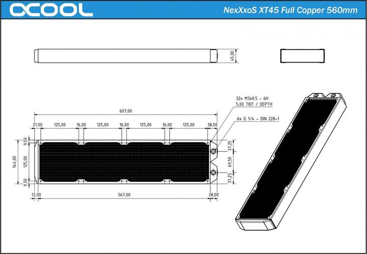 Actual product image Alphacool NexXxoS XT45 Full Copper 560mm (140 mm)