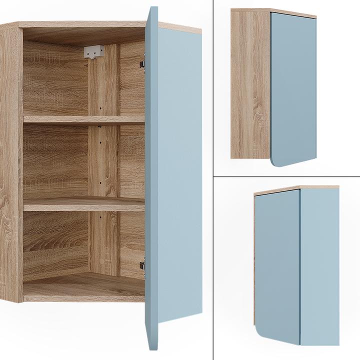 Produktbild Vicco Badschrank Karen, Blau-Grau/Sonoma, 50 x 75 cm mit Tür und offenen Fächern