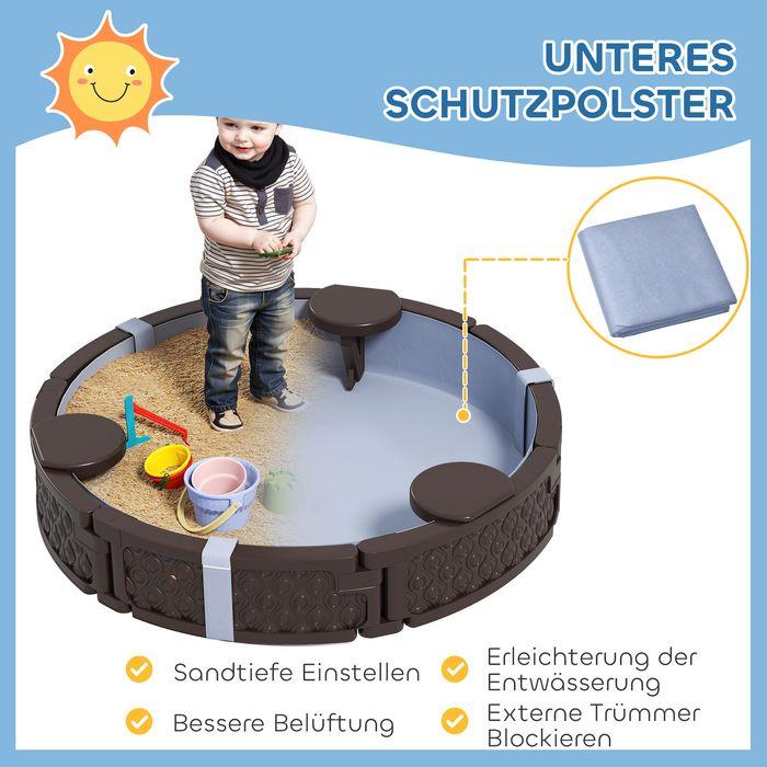 Produktbild Swisshandel24 Sandkasten, Runde Sandkiste für bis zu 3 Kinder, mit 3 Sitzen, Dunkelblau