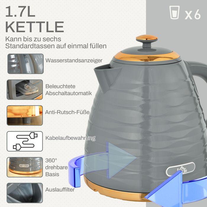 Actual product image Swisshandel24 Wasserkocher Toaster Set mit 1,7L Wasserkocher, 4 Scheiben Toaster Grau (1.70 l)